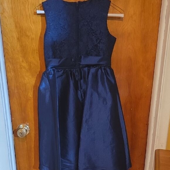 Rare Editions Navy Blue Lace and Satin Kids Dress - Picture 3 of 5
